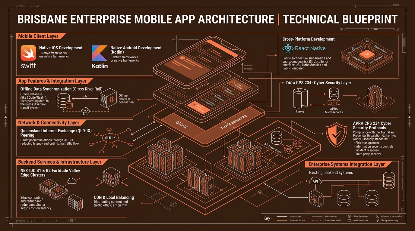 App Development in Brisbane Technical Architecture Infographic