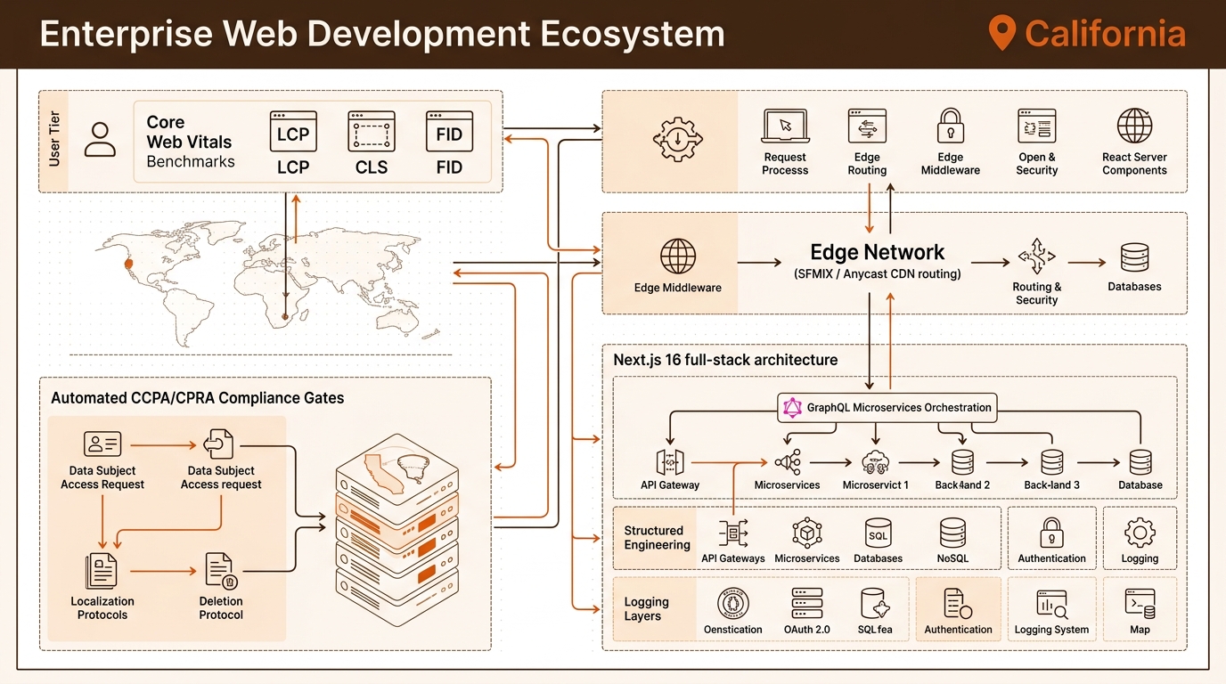 Web Development in California Technical Architecture Infographic